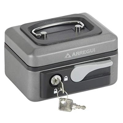 Immagine di Arregui Popup C9716 Cassetta Di Sicurezza Con Chiave E Pulsante Per Contare Trasportare Denaro Portavalori In Acciaio Vassoio Portamonete, Graphite Grey, 15 cm de larghezza