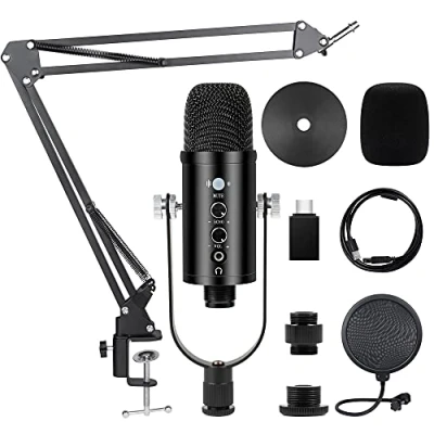 Immagine di Kalawen Microfono USB PC Condensatore Cardioide Podcast Kit con Braccio Supporto Ammortizzatore Registrazione per Studio Broadcast, YouTube Video