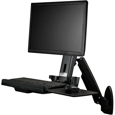 Immagine di StarTech.com Postazione di lavoro Sit Stand montabile a parete con braccio ergonomico regolabile per monitor VESA e tastiera (WALLSTS1)
