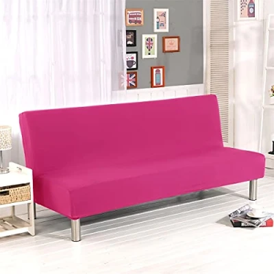 Immagine di lvooaxs Copridivano elasticizzato senza braccioli, pieghevole, con fascia elastica, lavabile in lavatrice (rosso rosa)