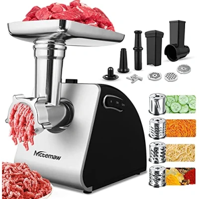 Immagine di COOCHEER Tritacarne elettrico, Multifunzione Tritatutto 5 IN 1 con 3 dischi forati, 4 lame, accessori per salsicce e kibbe cucina domestica&amp; carne