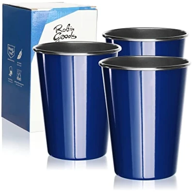 Immagine di Robin Goods® 3 Bicchieri in Acciaio Inossidabile Blu di Alta qualità da 500 ml Campeggio infrangibili e privi BPA (03 Pezzi Blu)