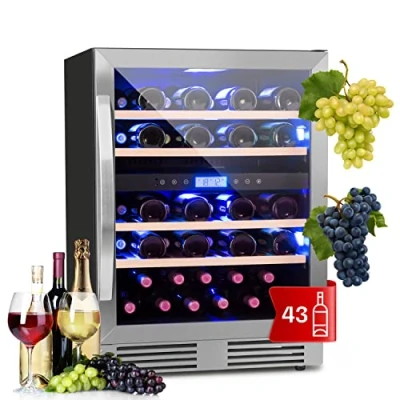 Immagine di KLARSTEIN Cantinetta Vino Design da Incasso, Refrigerata a Zona Doppia per Rosso, Bianco e Birra, Controlli Touch, Frigo Esterno/Interno, 129L, 43 Bottiglie