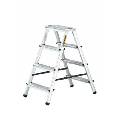 Immagine di Drabest Scala a 4 Gradini in Alluminio Bifacciale per Uso Domestico Portata 125kg Pioli con Piattaforma da Lavoro Multiuso 44x86,5x16cm