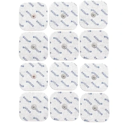 Immagine di 12 elettrodi axion 5x5 cm Patch compatibili con Beurer e altri elettrostimolatori TENS EMS Riutilizzabili autoadesivi connettore a bottone snap da 3,5 mm