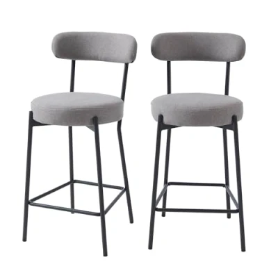 Immagine di BAÏTA Set di 2 sgabelli da bar NOA in tessuto grigio e gambe metallo nero