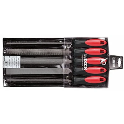 Immagine di Dick 1304200 2K KIT di lime/raspe, taglio 2 con impugnatura 2K, 5 pezzi Lunghezza 200 mm 1