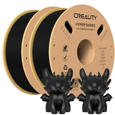 Immagine di Creality Hyper PLA Filament Nero+Nero 2KG, Filamento per Stampanti 3D La Stampa Ad Alta Velocità, Durevole e Liscio, Prestazioni Di Overhang Accuratezza Dimensionale +/ 0,03mm, 2 Rotoli