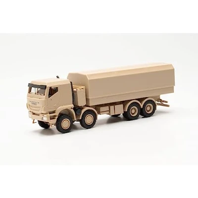 Immagine di herpa modello di camion Iveco Trakker 8x8 protected flatbed truck, in scala 1:87, Made Germany, tedesco, statuetta plastica