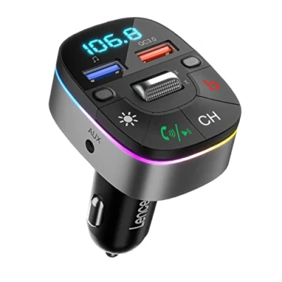 Immagine di LENCENT Trasmettitore Bluetooth per Auto, AUX Musica Auto con Doppio Mic Wireless più Forte e Bassi Profondi, Ricarica Rapida QC3.0, Supporta Disco U Siri Google Assistant a Mani Libere