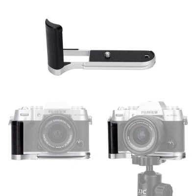 Immagine di JJC XT50 Impugnatura in Metallo per Fotocamera Fujifilm Fuji X T50, Arca Swiss Type Piastra a Sgancio Rapido, Maniglia Supporto Migliorata con Staffa L Antiscivolo, Argento