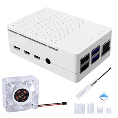 Immagine di GeeekPi Custodia per Raspberry Pi 4 modello B, 4B con Ventola 40X40X10mm e pezzi dissipatori di calore B (Bianco)