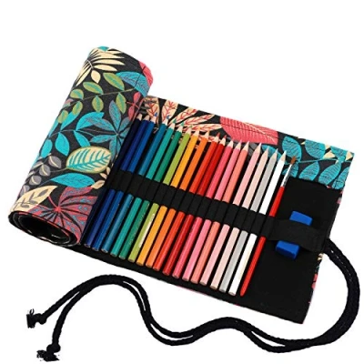 Immagine di Amoyie Sacchetto della Matita Rotolo Astuccio per 48 Matite Colorate Tela Organizer Borsa (no inclusa matite)