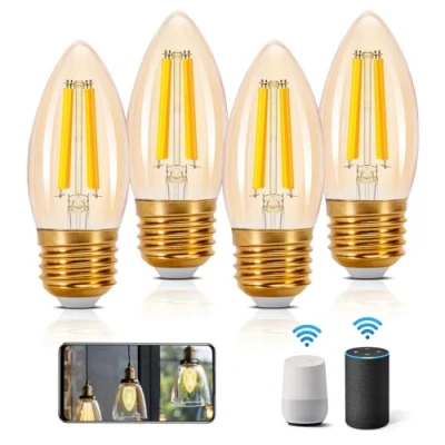 Immagine di Aigostar Lampadine WiFi Alexa E27 Smart Lampadina Edison C35 4.5W 470lm Retrò Dimmerabile 2700K 6500K bianco freddo caldo, Compatibile Con Alexa, Google Home, ámbar 4 pezzi