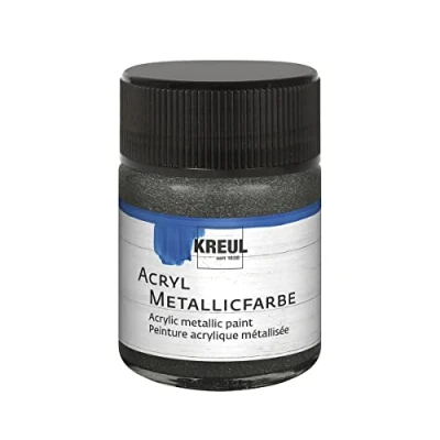 Immagine di Kreul 77578 50 ml Antracite, Vernice acrilica a Base d&#039;Acqua con Effetto Metallizzato, Copertura cremosa, Asciugatura Rapida e Impermeabile, Anthracite, ml, unità