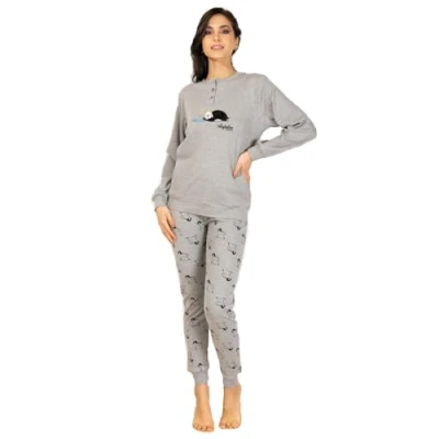 Immagine di AUSTRALIAN Pigiama Lungo Donna in Caldo Cotone Vari Modelli E Taglie dalla S alla XL (M, AI183 Grigio)