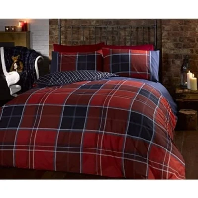 Immagine di Argyle 12397419 Set di biancheria da letto, Con copripiumino trapuntato e 2 federe doppia faccia, Motivo in tartan scozzese, Doppio, Rosso