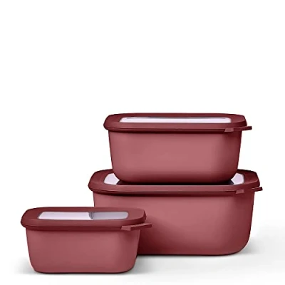 Immagine di Mepal Set da 3 Contenitori Cirqula Rettangolare per Alimenti con Coperchio Adatti come Ermetici Frigo, Congelatore, Microonde 750, 1500 &amp; 3000 ml Vivid mauve