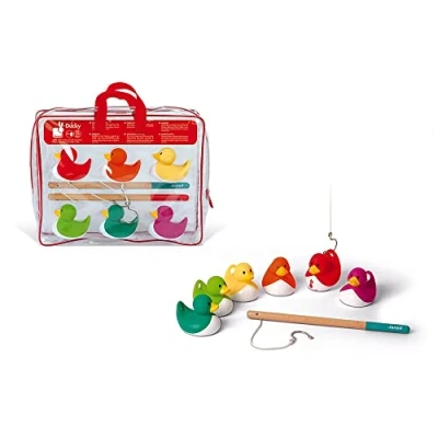 Immagine di Janod Gioco di Pesca con la Lenza Anatre Ducky Multicolori 6 + 2 Canne Da Portare Ovunque per il Bagnetto e all’Aria Aperta Anni in Su, J03246