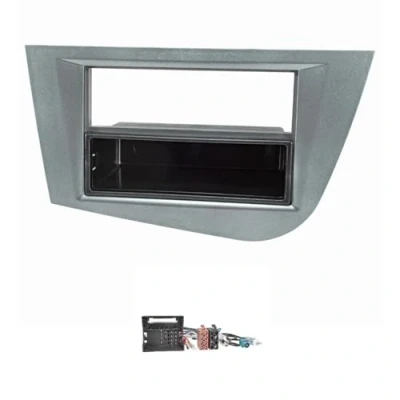 Immagine di tomzz Audio 2449 012 Set schermo radio adatto per Seat Leon 2 (1p) anno 2005 2012 grigio metallizzato con adattatore quadlock iso, antenna Fakra phantom feed din