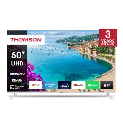 Immagine di Thomson 50 Pollici UHD Bianco TV Smart Android (WLAN, HDR, Triple Tuner DVB C/S2/T2, Controllo vocale 50UA5S13W 2023