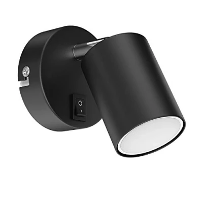 Immagine di ledscom.de Spot da parete WAIKA con interruttore nero opaco + lampada GU10 LED bianco caldo 3 livelli di dimmerazione: max. 500lm ciascuno