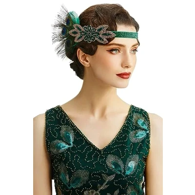 Immagine di BABEYOND Fascia Charleston Anni 20 con Piume di Pavone, Capelli Donna 20, Accessori Gatsby(Pavone nero)