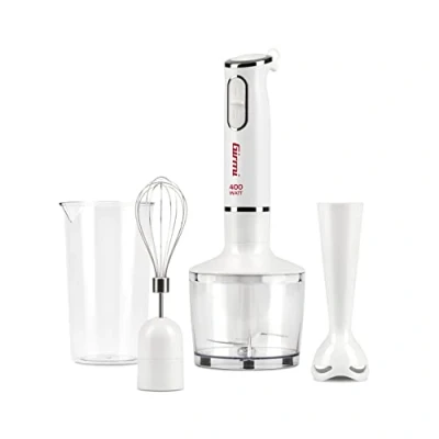 Immagine di Girmi MX16 mixer ad immersione con Kit, 3 in 1 frullatore frusta, 400 W, Motore DC, 2 Velocità, Lame INOX, Misurino da 700cc incluso, Bianco