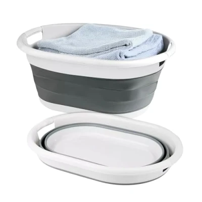 Immagine di Garden mile, Cestino per il lavaggio, contenitore bucato pieghevole compatto da 22 litri, di lino In plastica e silicone. Robusto pieghevole. Cesto portaoggetti salvaspazio.