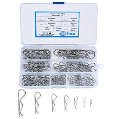 Immagine di Assortimento di Copiglie 100 Pezzi, Clips R in Acciaio Inossidabile, Set Coppiglie a Molla, Elastiche, Spine Sicurezza