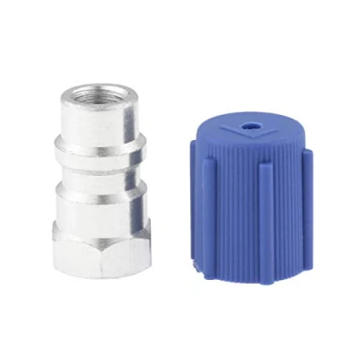 Immagine di Valvola di retrofit da R 12 a 134a Adattatore per porta laterale bassa 7/16 con tappo AC antipolvere blu Universale sistemi condizionamento dell&#039;aria