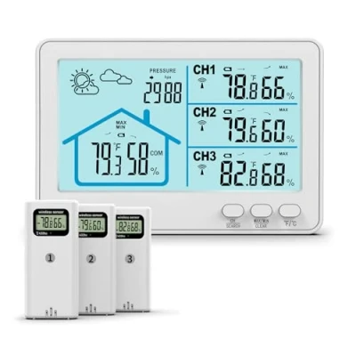 Immagine di Stazione Meteo Con 3 Sensore Esterno, barometro Termometro e igrometro，Stazione Igrometro Interno Metereologica，Termometro Digitale Umidità Previsioni Meteo,