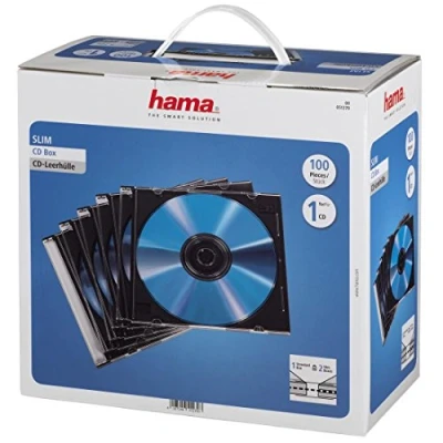 Immagine di Hama Custodia CD Slim Confezione da 100 Pezzi, Trasparente/Nero