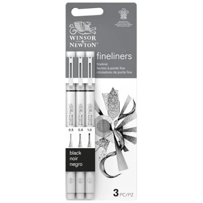 Immagine di Winsor &amp; Newton Fine Liner Nero Set di 5 Neri con Punte 0.1 0.3 0.5 0.8 1.0 mm