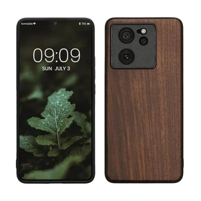 Immagine di kwmobile Custodia Compatibile con Xiaomi 13T / PRO Cover Protezione in Legno per Smartphone Back Case Bumper Silicone TPU Marrone Scuro