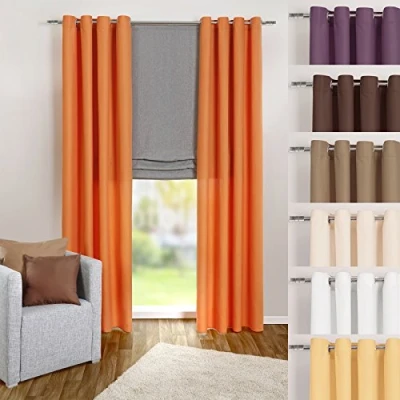 Immagine di heimtexland ® Tenda con Occhielli in Arancione, a Tinta Unita, Opaca ma traslucida, 245 x 140 cm Decorativa Microfibra Bellissimo Caso Leggero Typ117
