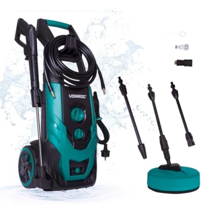 Immagine di VONROC Idropulitrice ad alta pressione V22 2 2200W 170 bar 450 l/h. Include Tubo da 8 m, serbatoio detergente integrato, lavapavimenti, ugelli e accessori