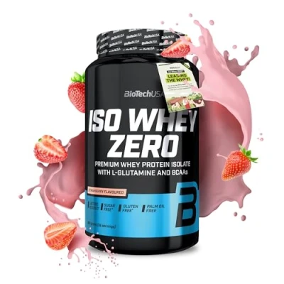 Immagine di BioTechUSA Iso Whey Zero Premium Protein Isolate Grass Fed Enzyme Free Sugar and Gluten free, 908 g, Fragola