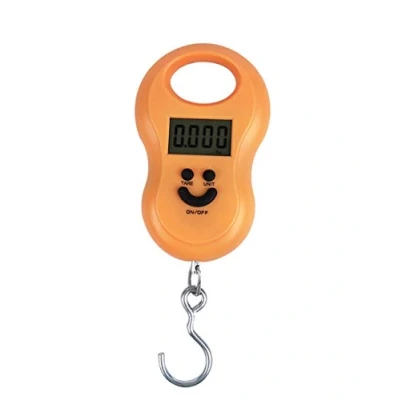 Immagine di Mengshen Bilancia pesapersone Digitale da Viaggio per valigie Gru 110lb / 50kg Display LCD retroilluminato con Gancio Portatile la Caccia in Fabbrica all&#039;aperto Arancia