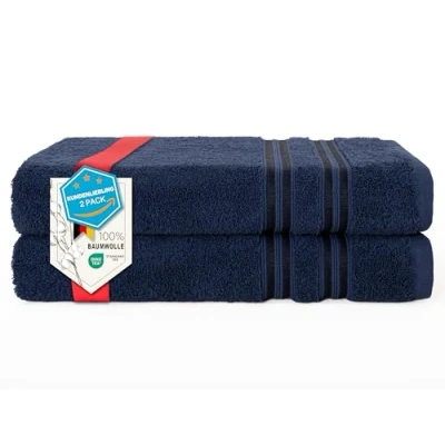 Immagine di Hammetex Set di 2 teli da bagno, 100% cotone, alta qualità, grandi, 70 x 140 cm, morbidi e assorbenti, ad asciugatura rapida, blu scuro