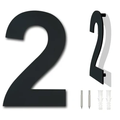 Immagine di Numero civico esterno moderno acciaio inossidabile,altezza 125 mm, placcato nero (Numero 2 Due)