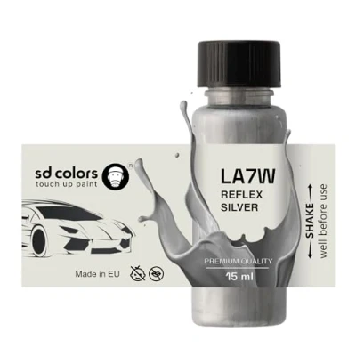 Immagine di SD COLORS LA7W Vernice per ritocchi, 15 ML, riparazione graffi e scheggiature, codice colore LA7W, argento riflettente (solo vernice)