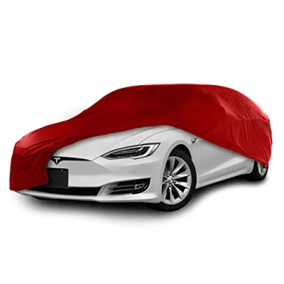 Immagine di Cosmos Copertura per auto da interno compatibile con tutte le principali Berline Grandi, Tessuto Elastico, Traspirante e Antipolvere, Morbido al Tatto, Aderente, Rosso