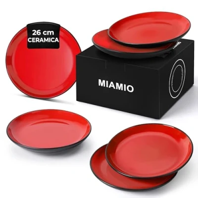 Immagine di MIAMIO Set di piatti/Set stoviglie in ceramica stoneware Collezione Le Papillon (Rosso, 26 cm)