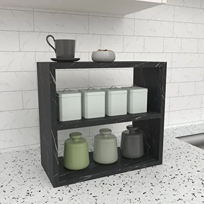 Immagine di [en.casa] Scaffale Autoportante (AxLxP) 40 x 43,5 20 cm Portaspezie a 2 Ripiani Organizzatore per Cucina, Bagno Effetto Marmo Nero