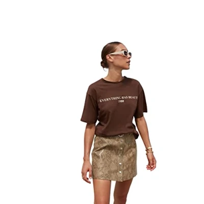 Immagine di Trendyol T Shirt da Donna Regular Standard Girocollo Tessuto Camicia, Marrone, S