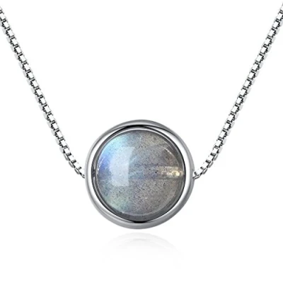 Immagine di COAI Collana da Donna in Argento Placcato Platino con Pendente Circolare Labradorite, Ciondolo Chakra Pietre Benefiche Naturali Genuine
