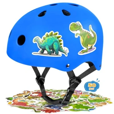 Immagine di LeapBeast Casco Bici Ideale per Bambini e Adolescenti Regolabile Misura Caschi, MTB Scooter Helmet Tutte Le Forme di attività in Bicicletta (Blu Dinosauro, L)