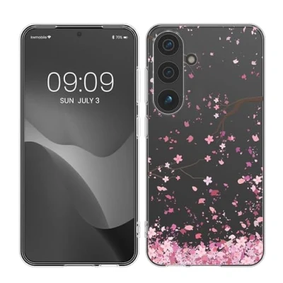 Immagine di kwmobile Custodia Compatibile con Samsung Galaxy S24 Cover Silicone TPU Protezione Back Case Pioggia di petali rosa/marrone scuro/trasparente