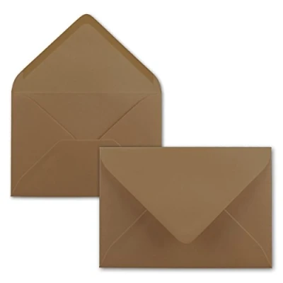 Immagine di 25x Buste B6 17,5 x 12,5 cm marrone castagna colla umida con lembo a punta 120 g/m² per matrimoni, biglietti d&#039;auguri, inviti